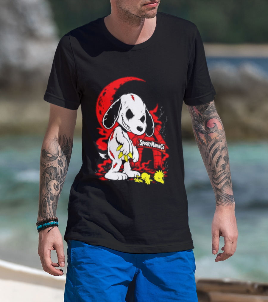 SpookyMamaCo Zombie Snoopy Woodstock Red Moon Halloween T-Shirt