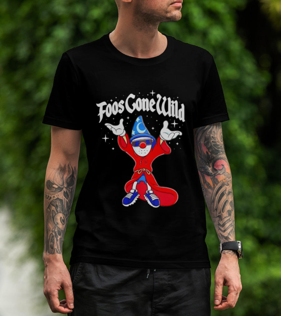 Foos Gone Wild Wizard Streetwear Cartoon Character With Blue Hat And Sunglasses T-Shirt