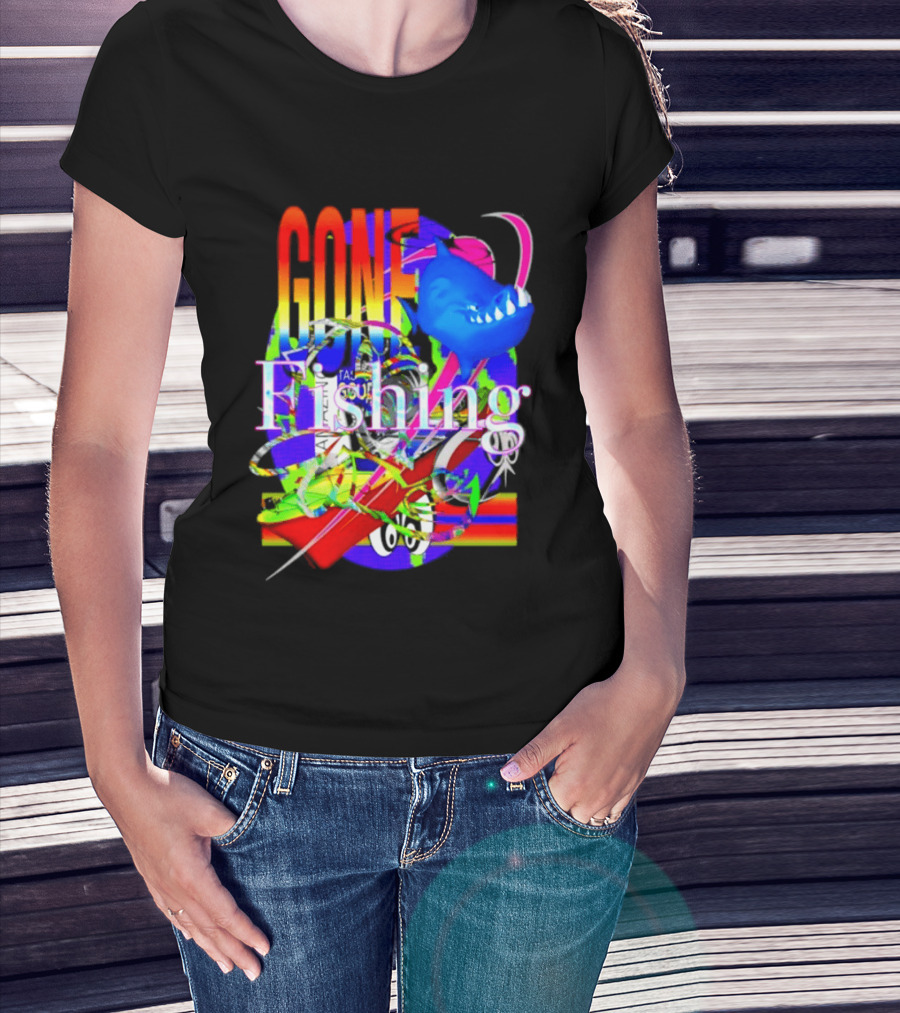 Gone Fishing Shark Rainbow Kayak Adventure T-Shirt