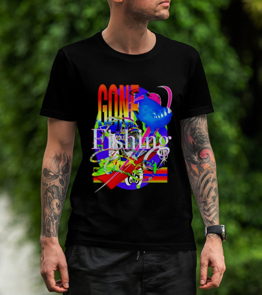 Gone Fishing Shark Rainbow Kayak Adventure T-Shirt