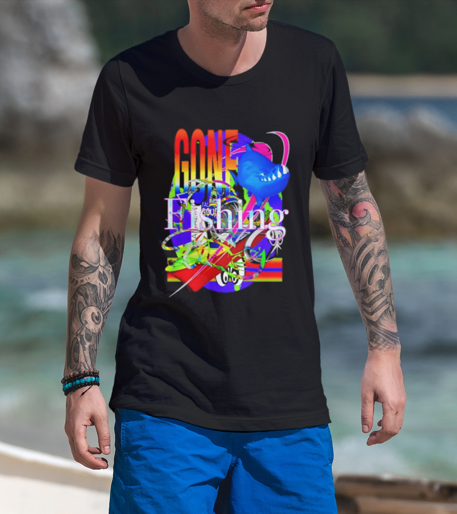 Gone Fishing Shark Rainbow Kayak Adventure T-Shirt