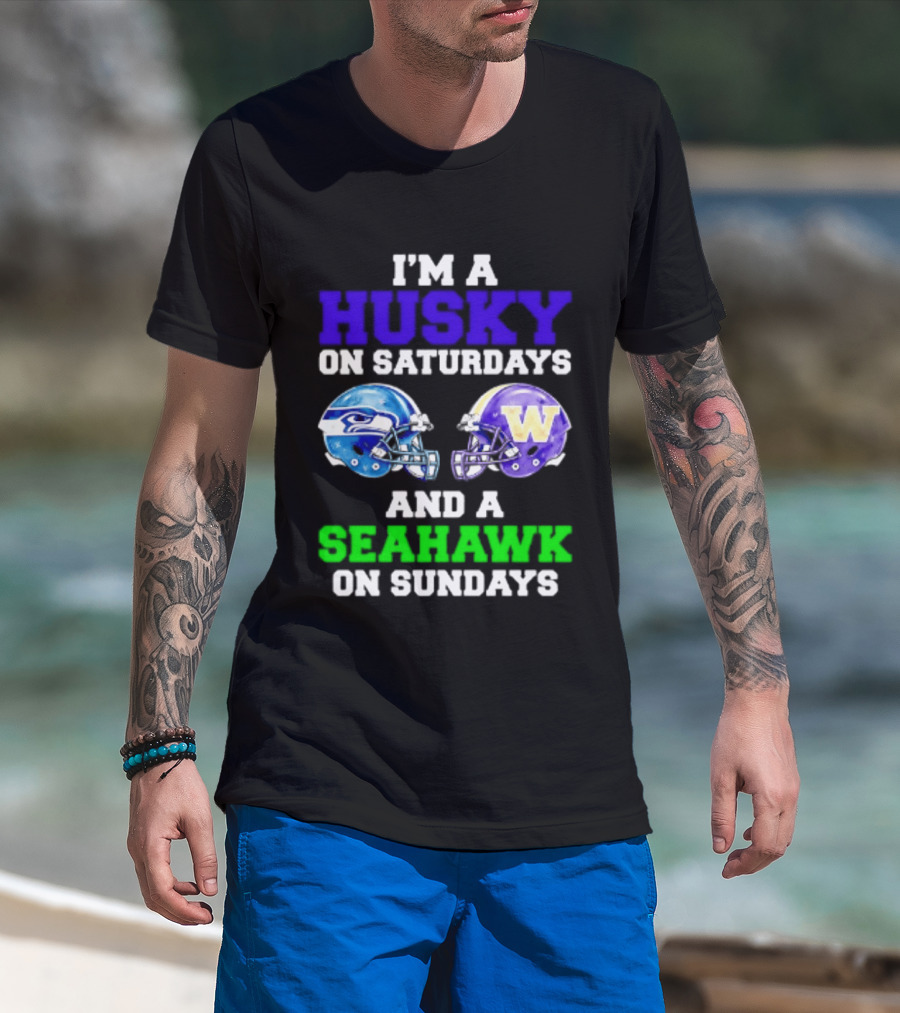 I'm A Husky On Saturdays And A Seahawk On Sundays Football Fan Gear T-Shirt