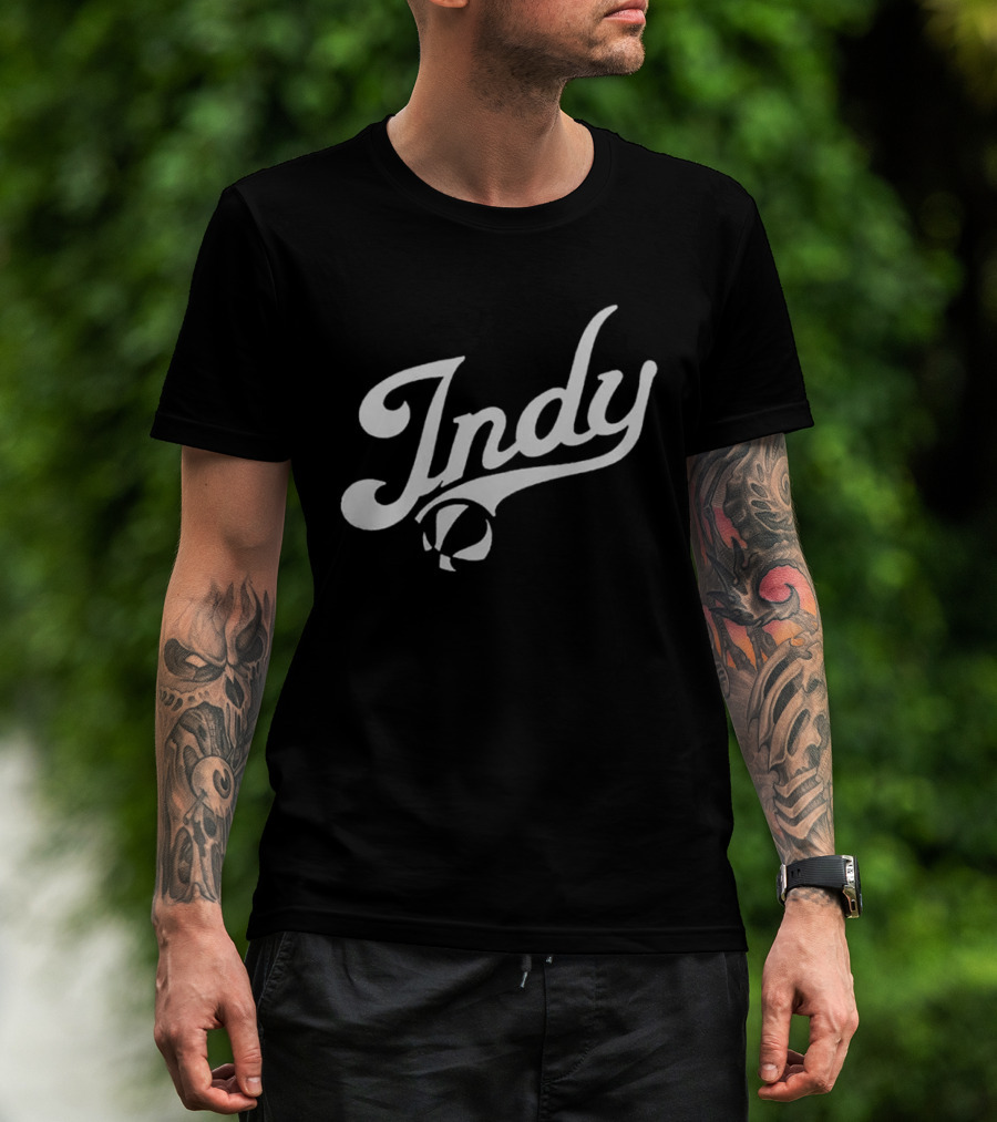Indy Basketball Script Style With Iconic Ball Motif T-Shirt