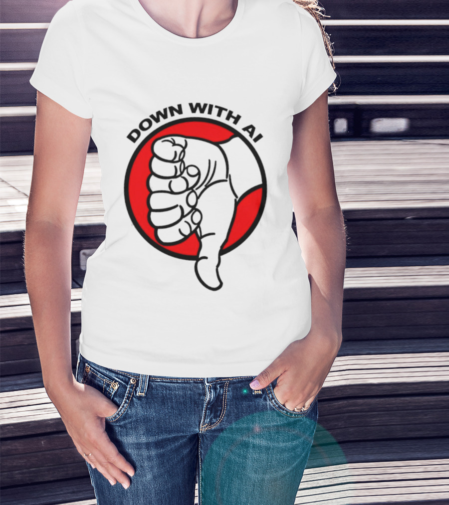 Down With AI Thumbs Down Symbol Anti Artificial Intelligence Protest T-Shirt