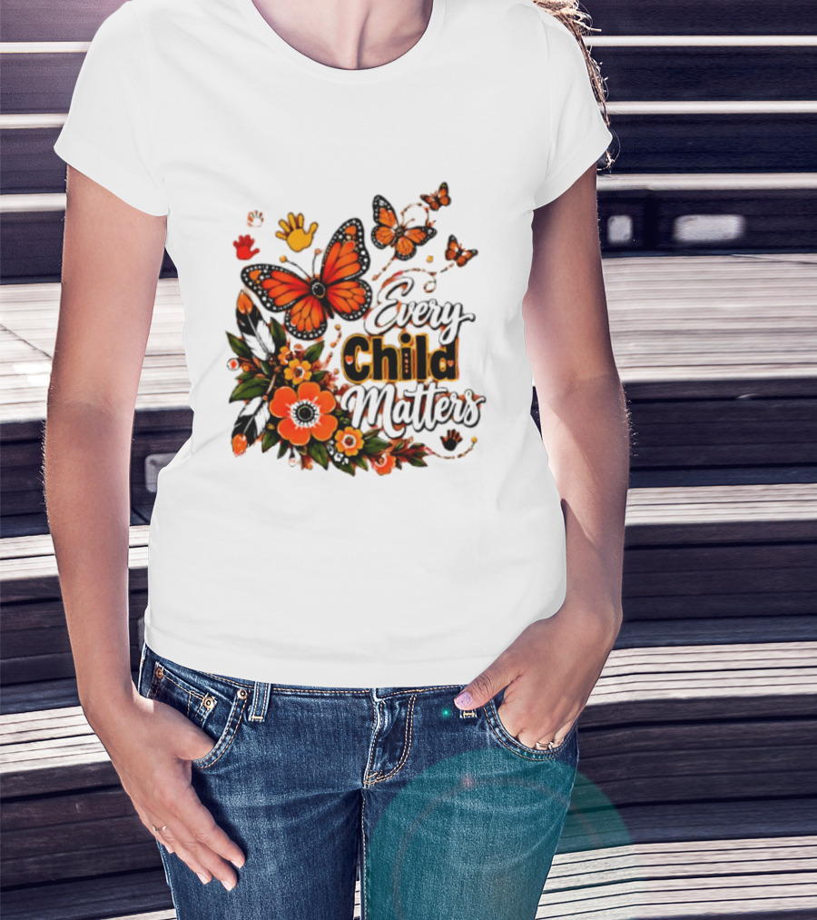 Every Child Matters Orange Butterfly Native Floral Anti Bully Kindness T-Shirt