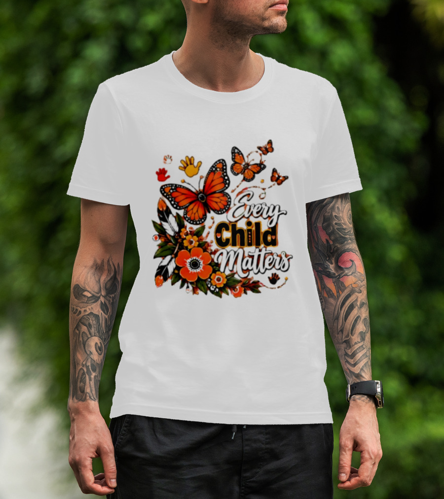 Every Child Matters Orange Butterfly Native Floral Anti Bully Kindness T-Shirt