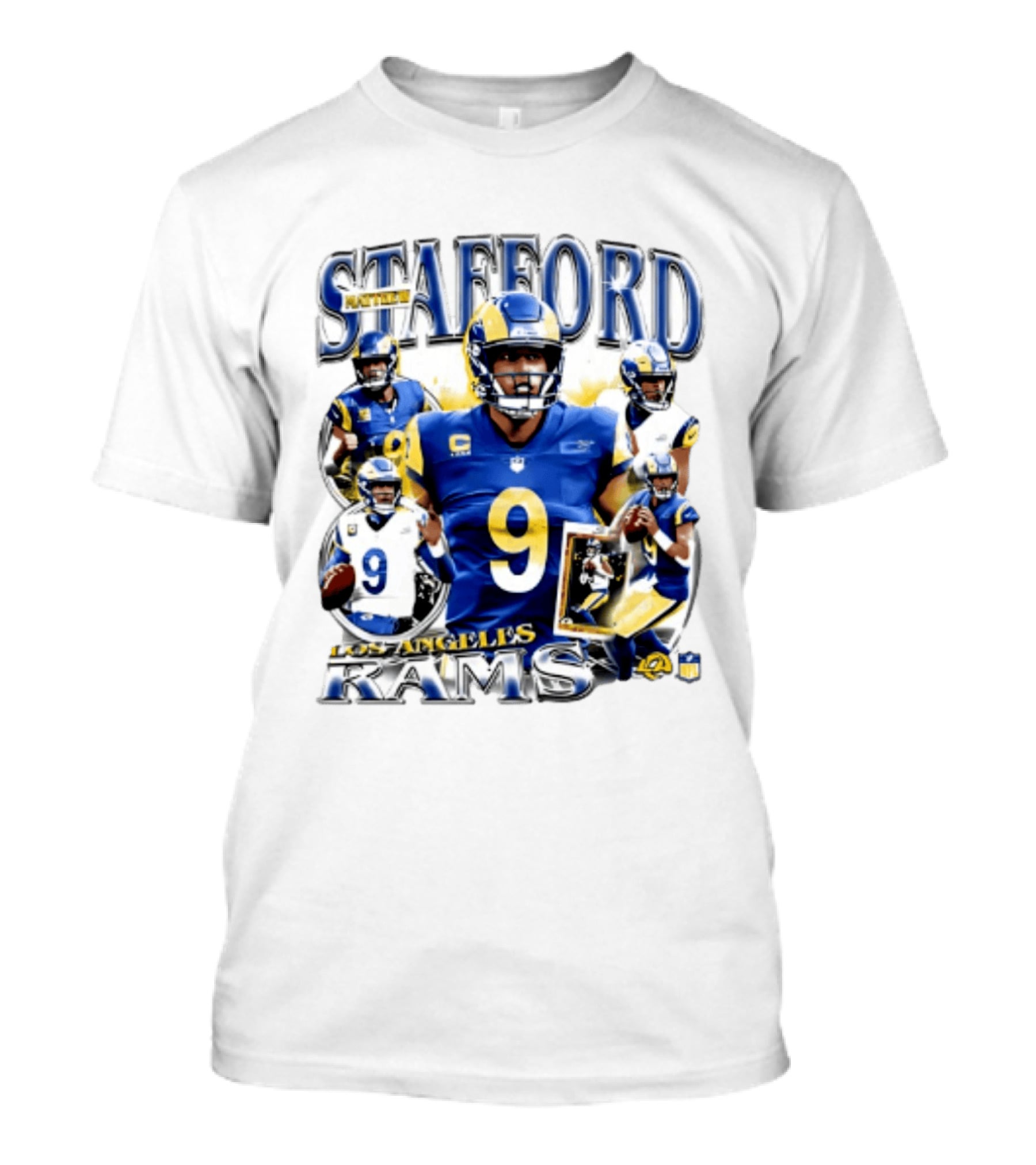 Matthew Stafford Los Angeles Rams 2026 Player Collage Number 9 Helmet Action Photos T-Shirt