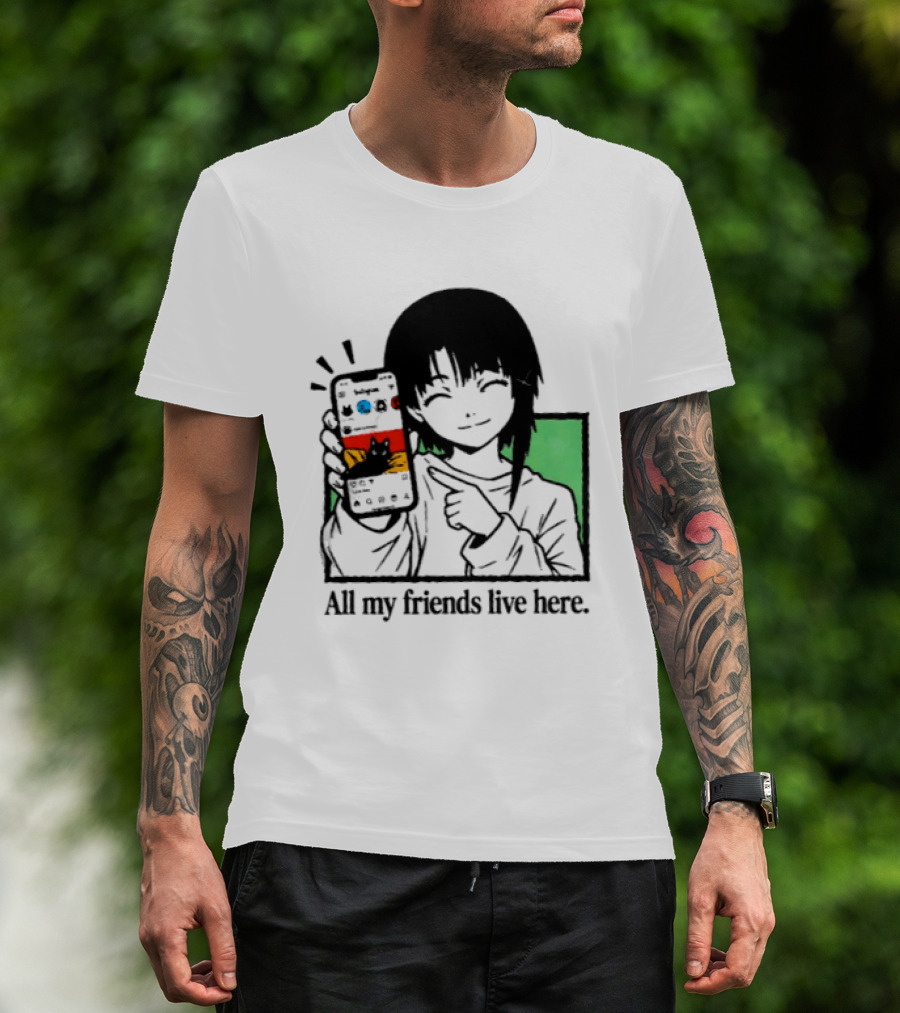 Brandon Crownover All My Friends Live Here Anime Character With Smartphone T-Shirt