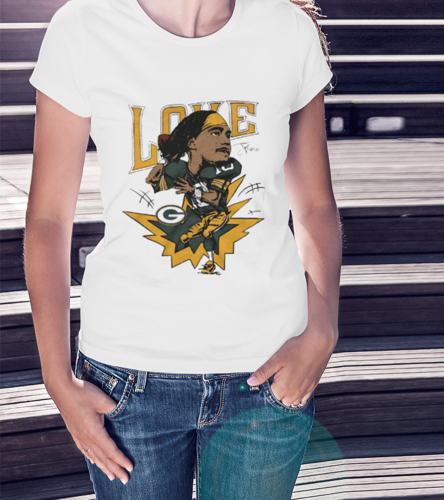 Green Bay Packers Jordan Love Caricature Football Star T-Shirt