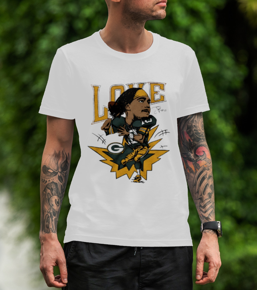 Green Bay Packers Jordan Love Caricature Football Star T-Shirt