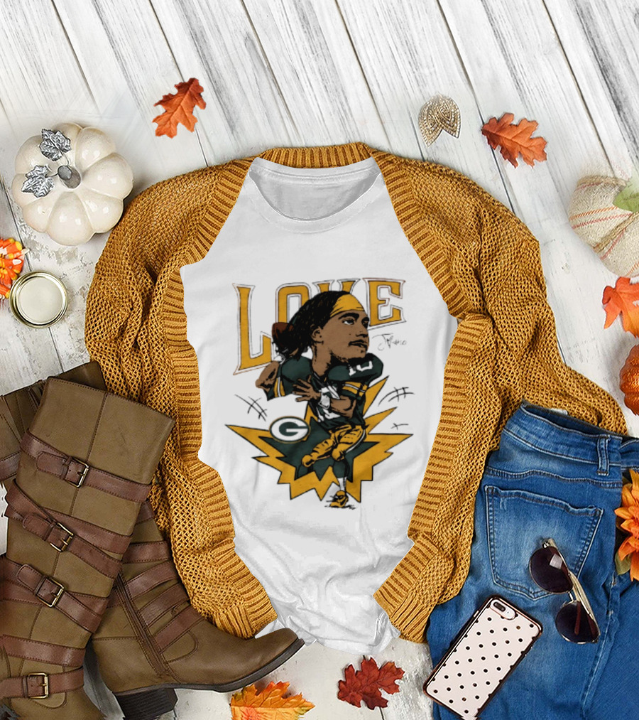 Green Bay Packers Jordan Love Caricature Football Star T-Shirt