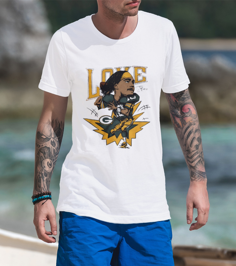 Green Bay Packers Jordan Love Caricature Football Star T-Shirt