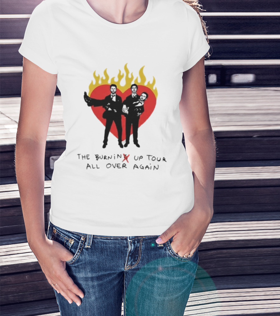 Jonas Brothers Burnin' Up Tour All Over Again Heart Flames Silhouette 2026 T-Shirt