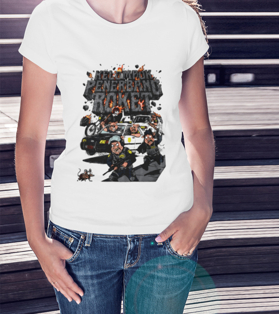 Kelompok Penerbang Roket Pig Police Bastard Burning Riot Scene T-Shirt