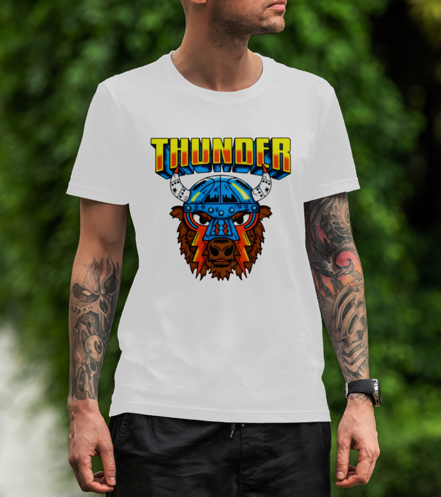 Thunder Buffalo Viking Helmet Bison Basketball T-Shirt