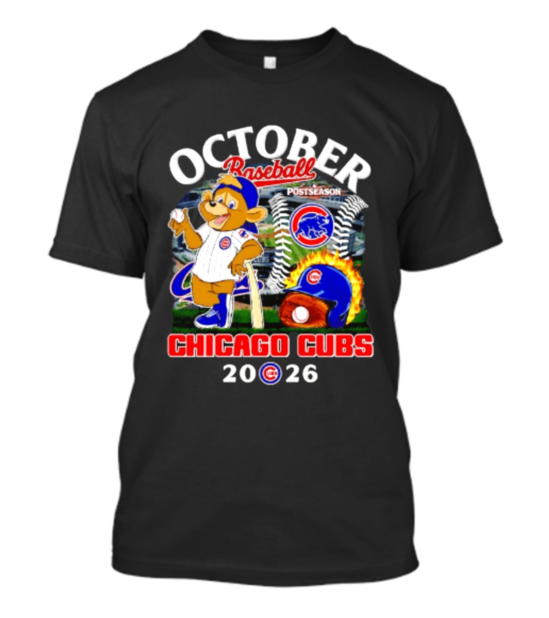 Chicago Cubs October Baseball 2026 MLB Postseason Helmet T-Shirt
