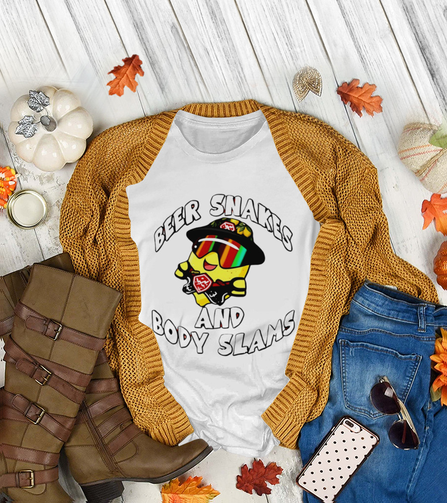 Beer Snakes And Body Slams Lemon Guy Fun Retro 90s T-Shirt