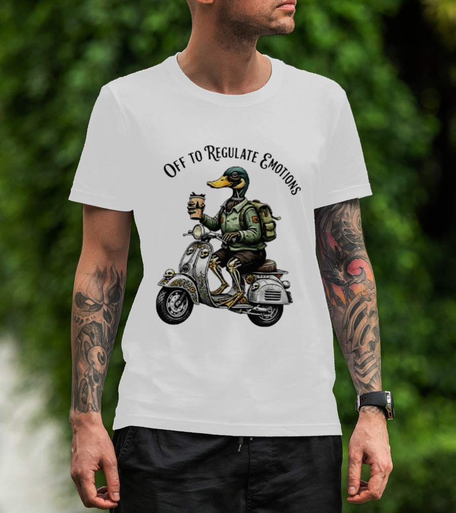 Off To Regulate Emotions Duck Scooter Coffee Adventure T-Shirt