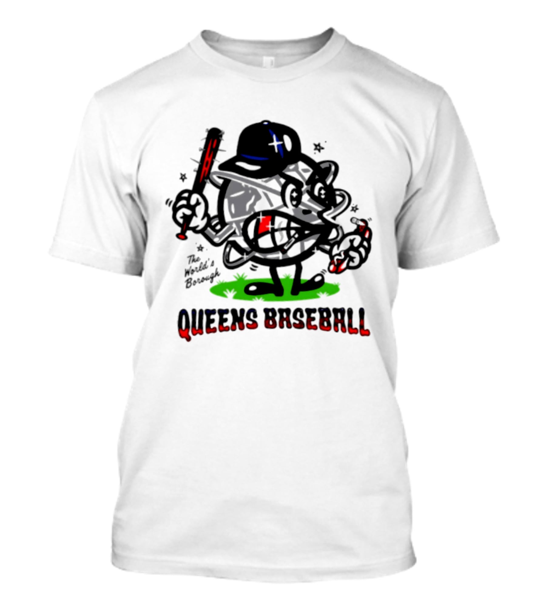 Queens Baseball The World's Borough Hot Dog Baseball Cap Cartoon T-Shirt