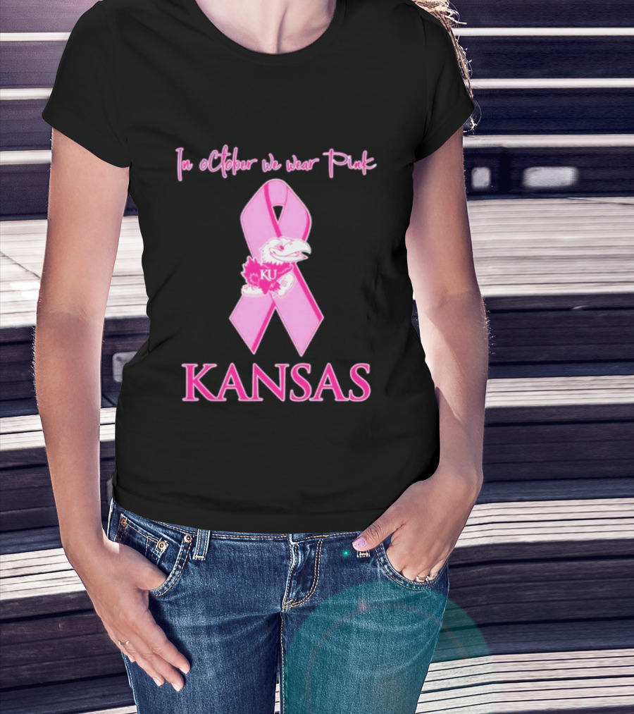Kansas Jayhawks NCAA Football In October We Wear Pink Breast Cancer Awareness T-Shirt