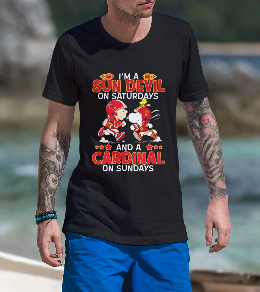 I'm A Sun Devil On Saturdays And A Cardinal On Sundays Peanuts Football Characters T-Shirt