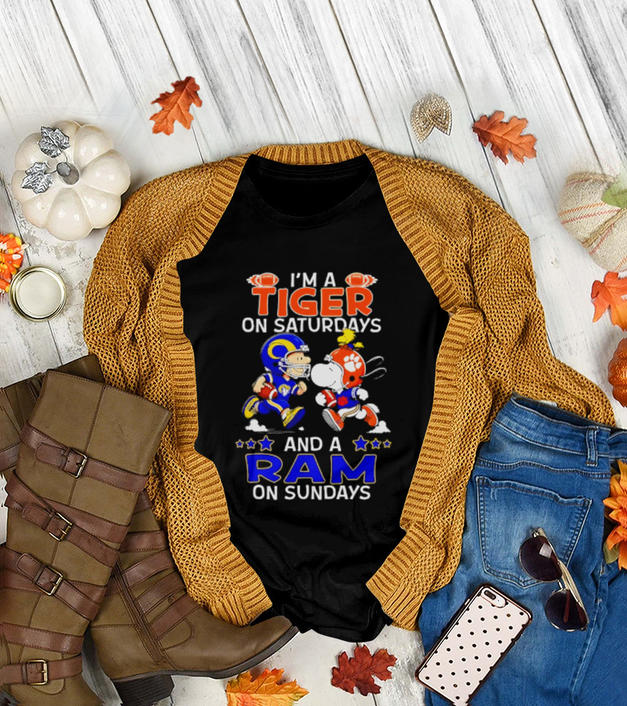 Peanuts I'm A Tiger On Saturdays And A Ram On Sundays Football Fans T-Shirt