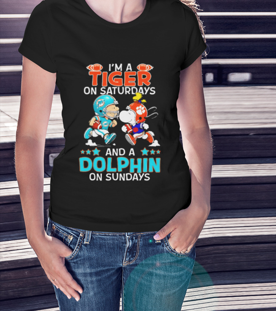 I'm A Tiger On Saturdays And A Dolphin On Sundays Peanuts Football T-Shirt