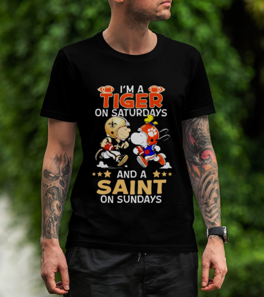 Tiger On Saturdays And Saint On Sundays Football Peanuts Characters T-Shirt