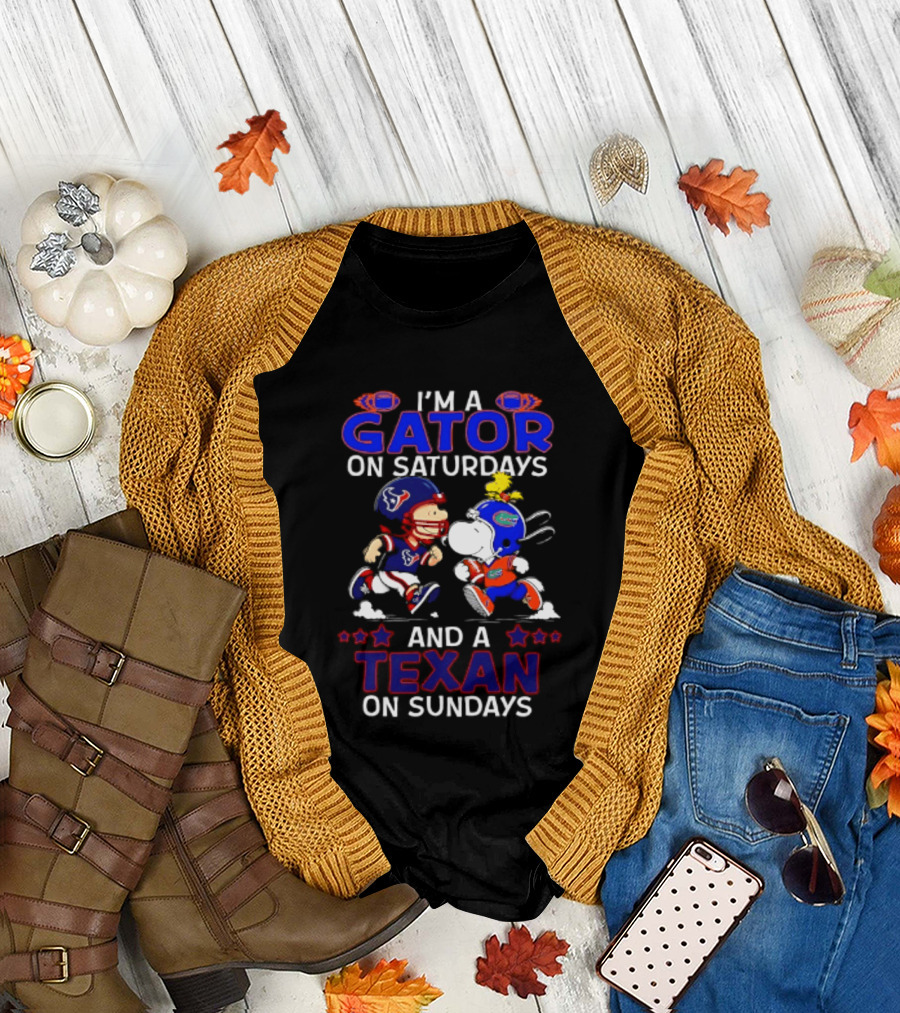 Peanuts Gator On Saturdays Texan On Sundays Football Mashup T-Shirt