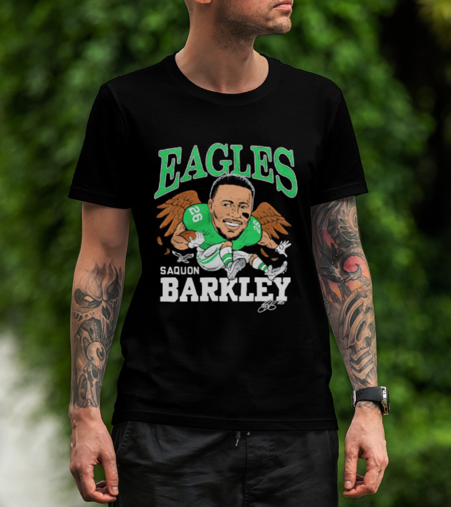 Eagles Saquon Barkley Caricature Green Wings 26 T-Shirt
