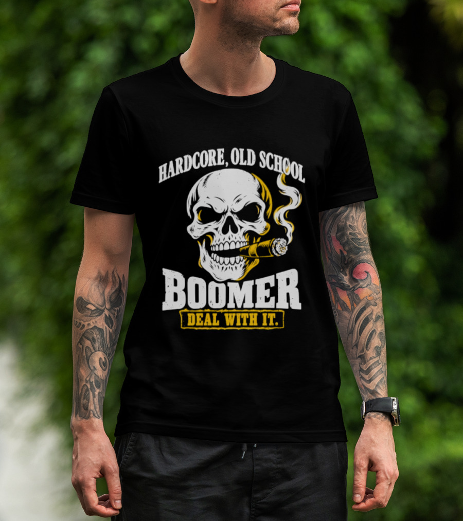 Hardcore Old School Boomer Skull Smoking Deal With It T-Shirt