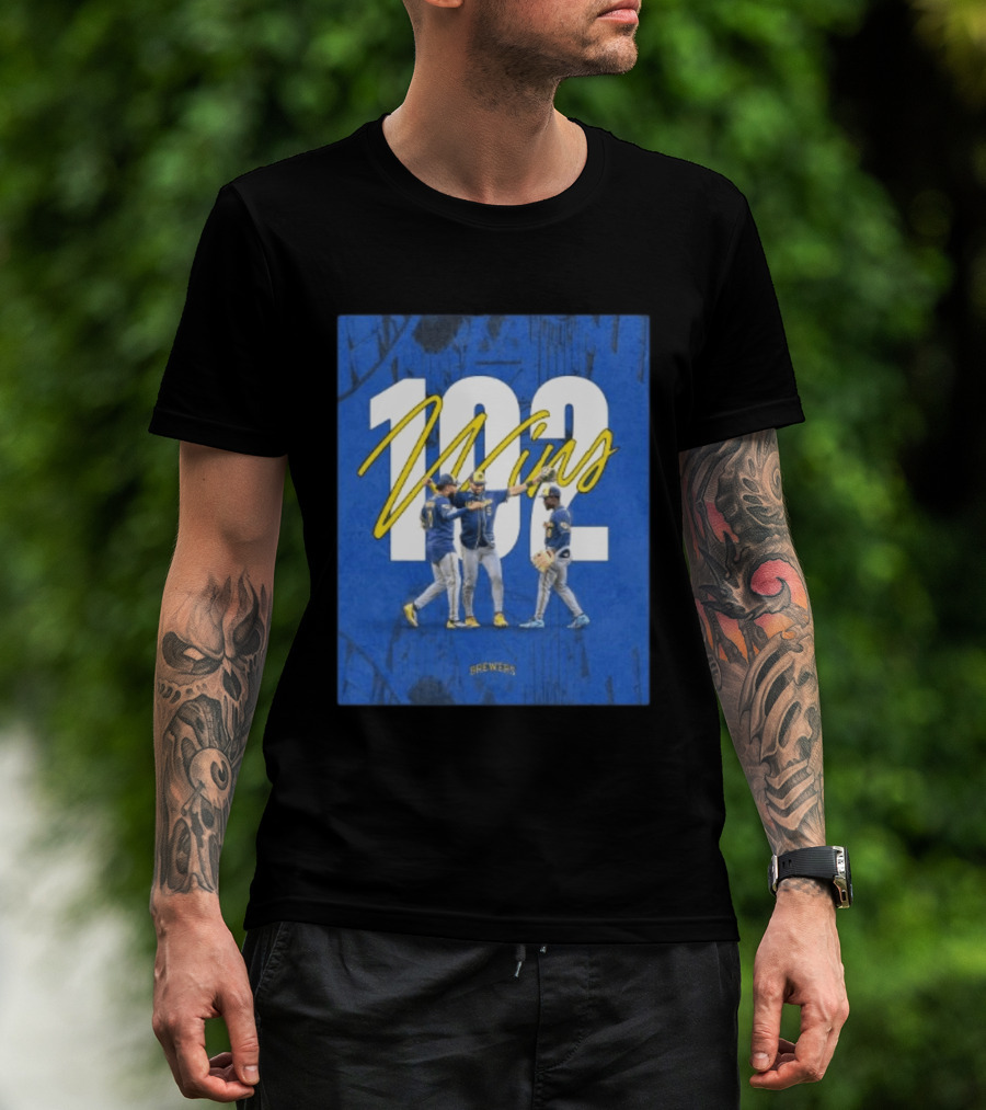 Milwaukee Brewers 102 Wins Blue Background Team Celebration T-Shirt
