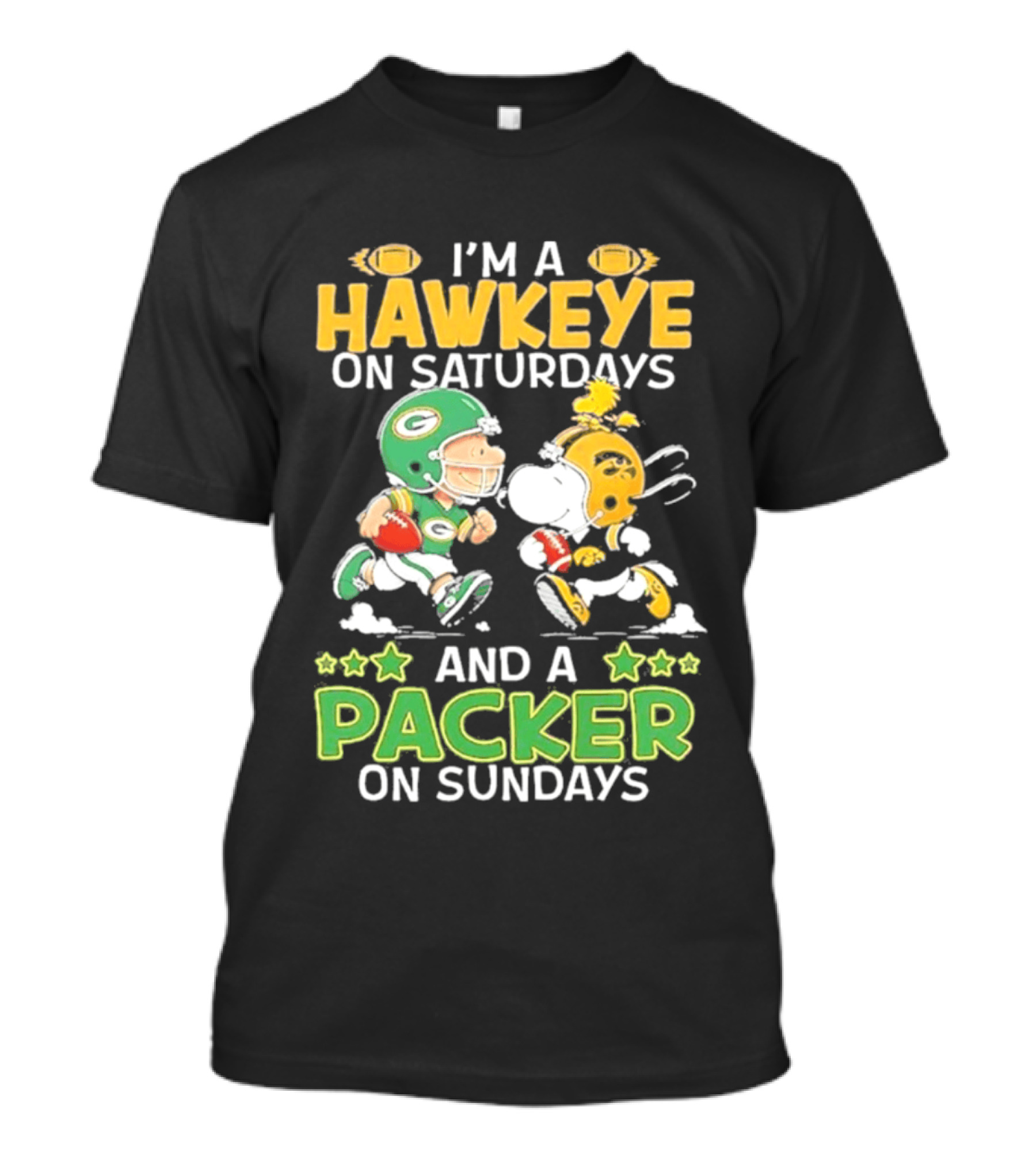 Peanuts I Am A Hawkeye On Saturdays And A Packer On Sundays T-Shirt