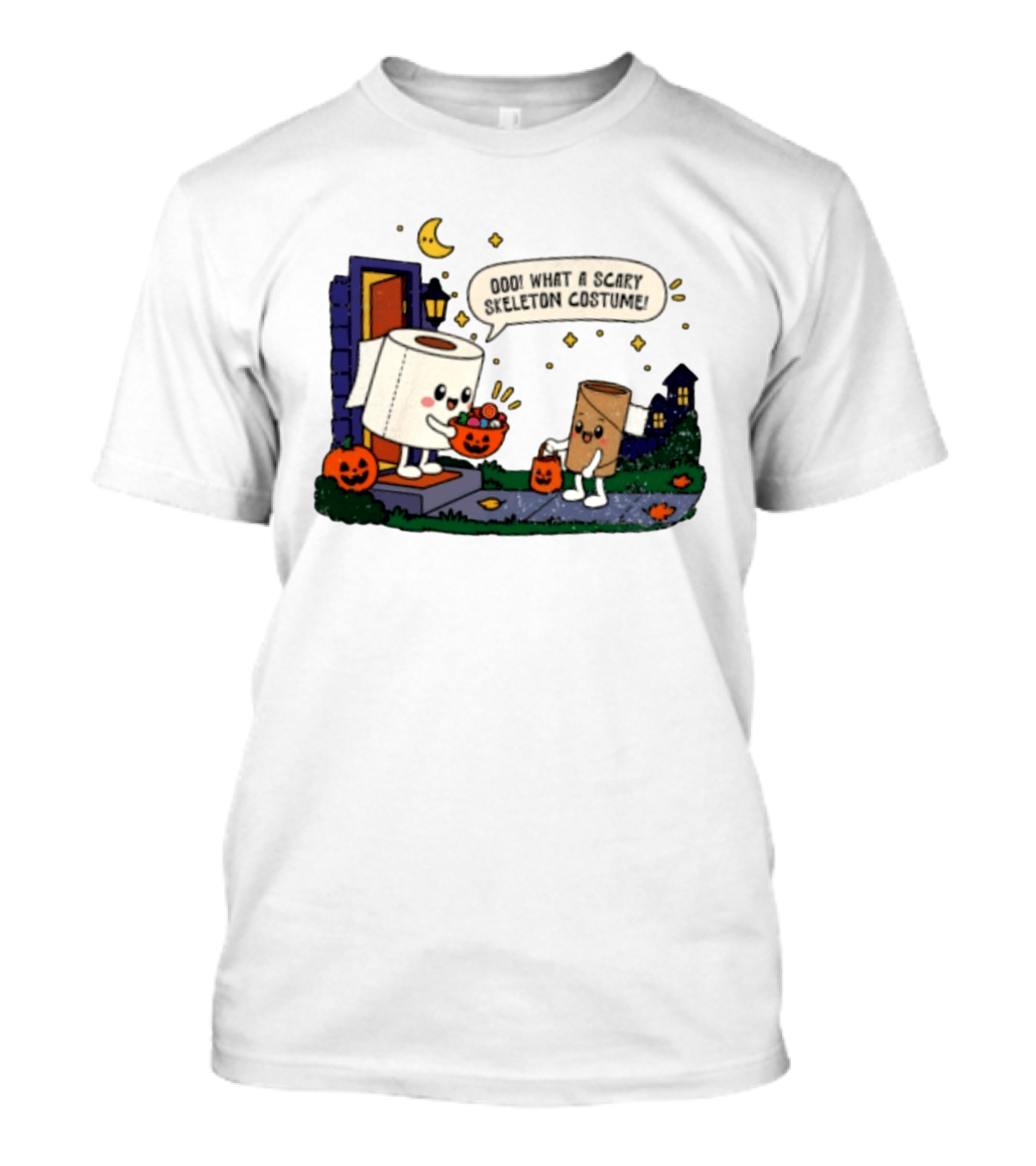What A Scary Skeleton Costume Toilet Paper Trick Or Treat Halloween T-Shirt
