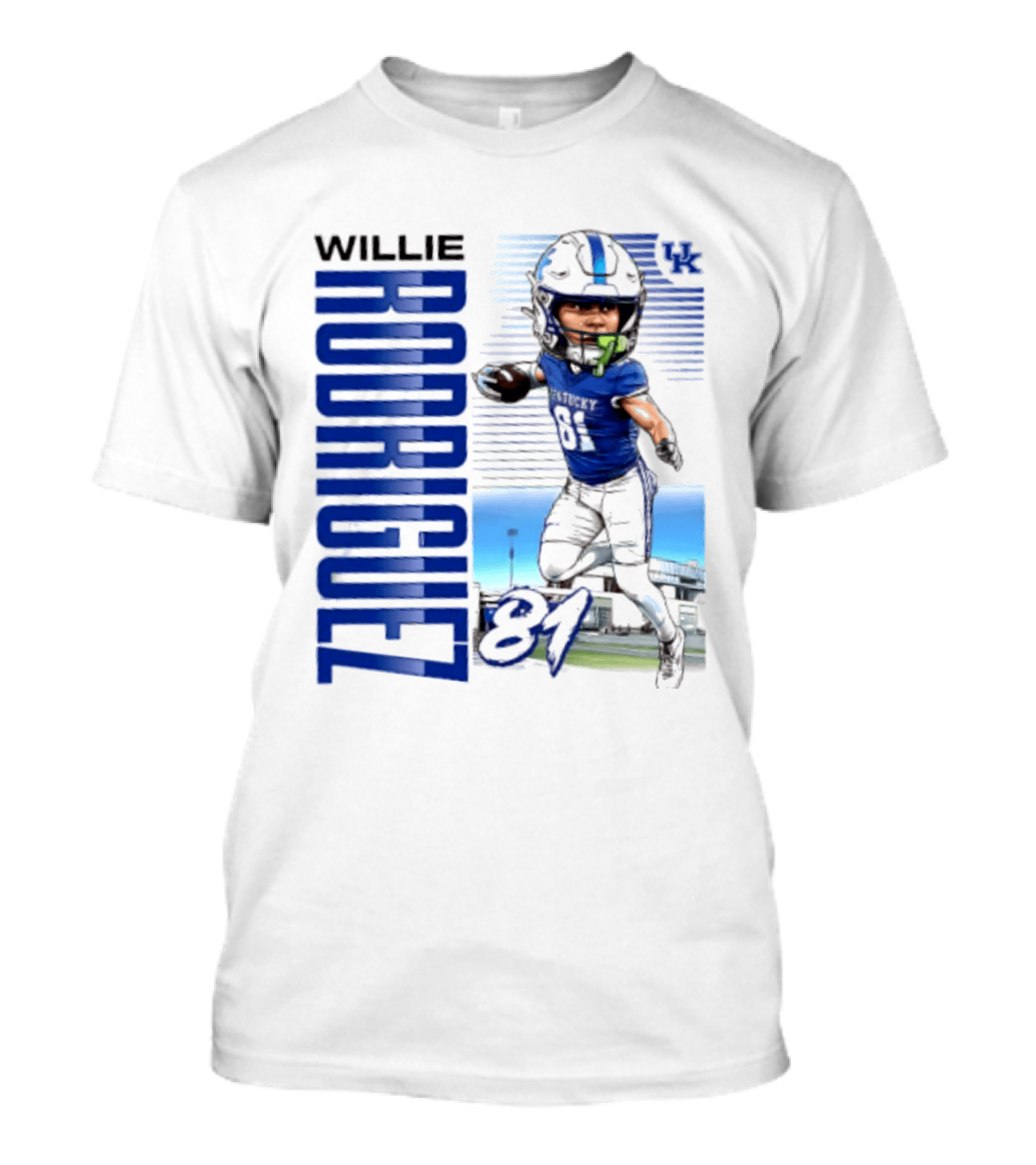 Willie Rodriguez 81 Kentucky Wildcats NCAA Football Player Name Caricature T-Shirt