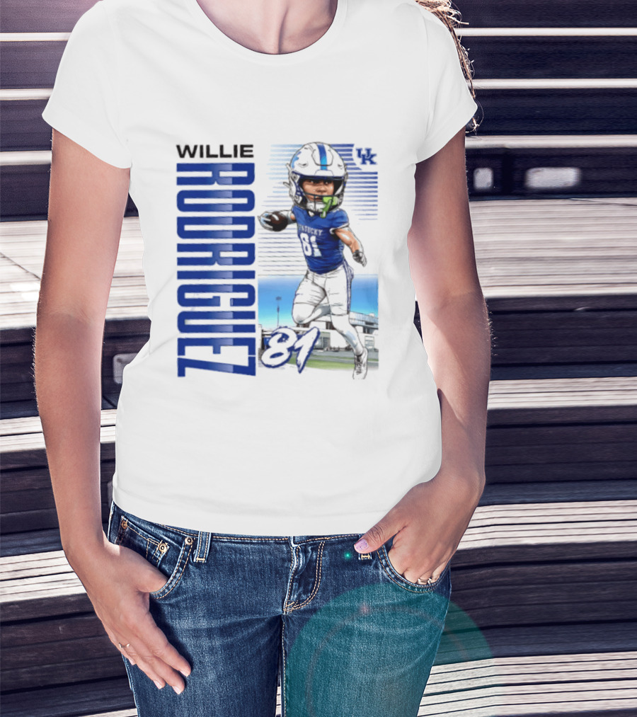 Willie Rodriguez 81 Kentucky Wildcats NCAA Football Player Name Caricature T-Shirt