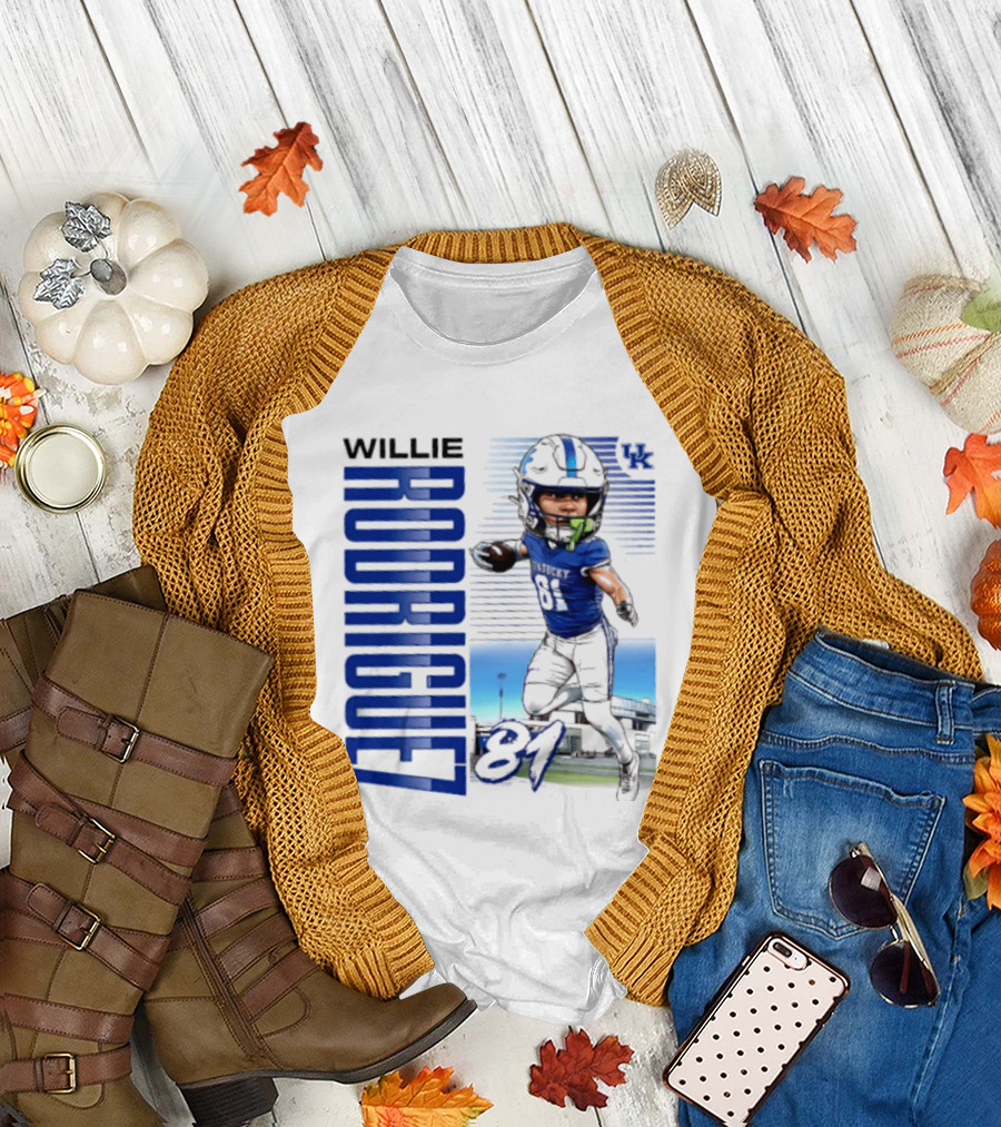 Willie Rodriguez 81 Kentucky Wildcats NCAA Football Player Name Caricature T-Shirt