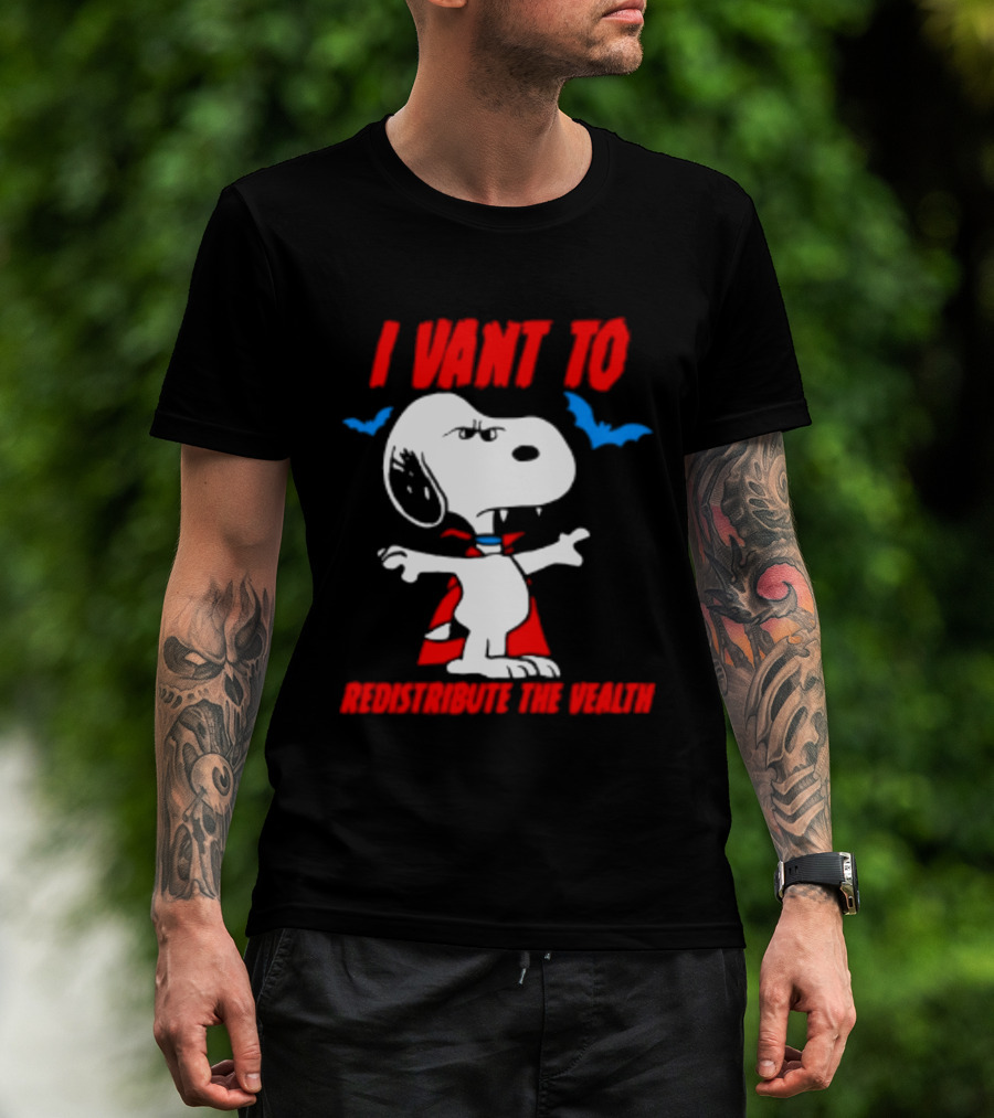 Snoopy I Want To Redistribute The Wealth Halloween Dracula Bats T-Shirt