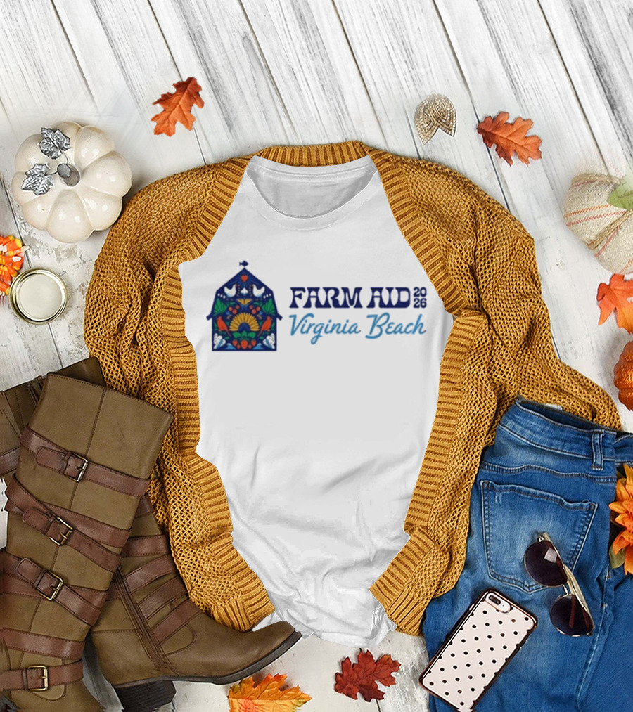Farm Aid 2026 Virginia Beach Stained Glass Barn Sunflowers Doves T-Shirt