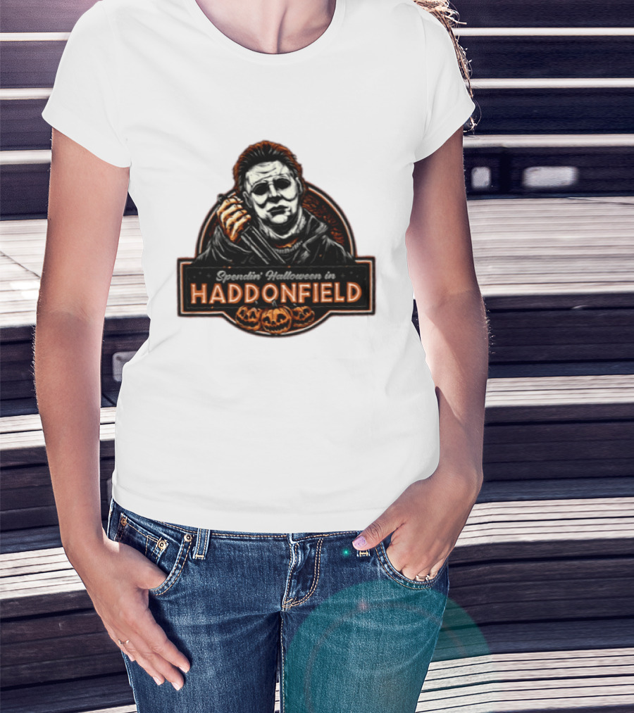Michael Myers Spendin' Halloween In Haddonfield With Pumpkins T-Shirt