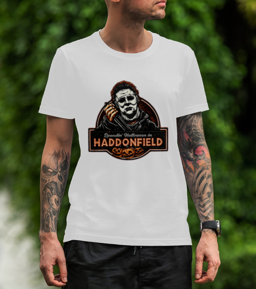 Michael Myers Spendin' Halloween In Haddonfield With Pumpkins T-Shirt