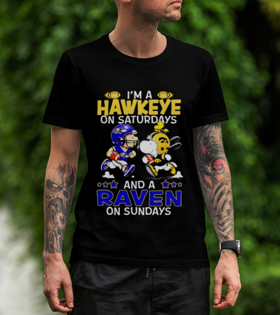 I'm A Hawkeye On Saturdays And A Raven On Sundays Peanuts Football T-Shirt