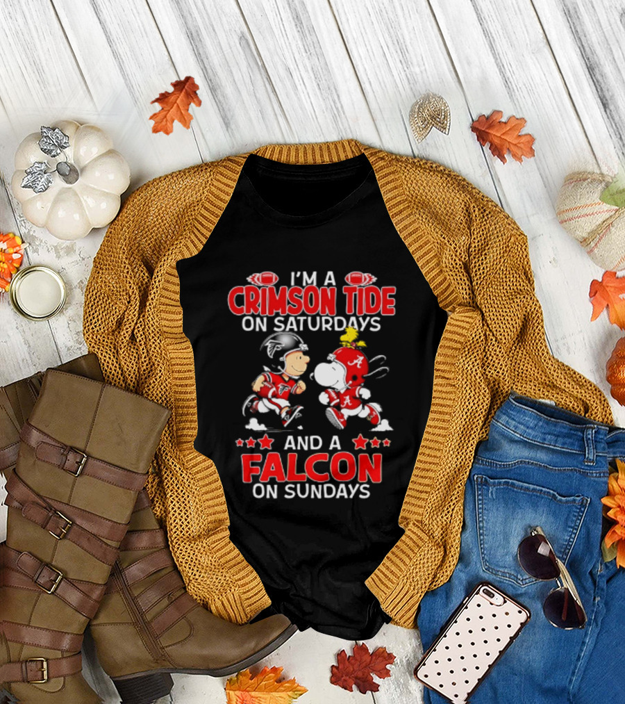 Peanuts I'm A Crimson Tide On Saturdays And A Falcon On Sundays Football Fans T-Shirt