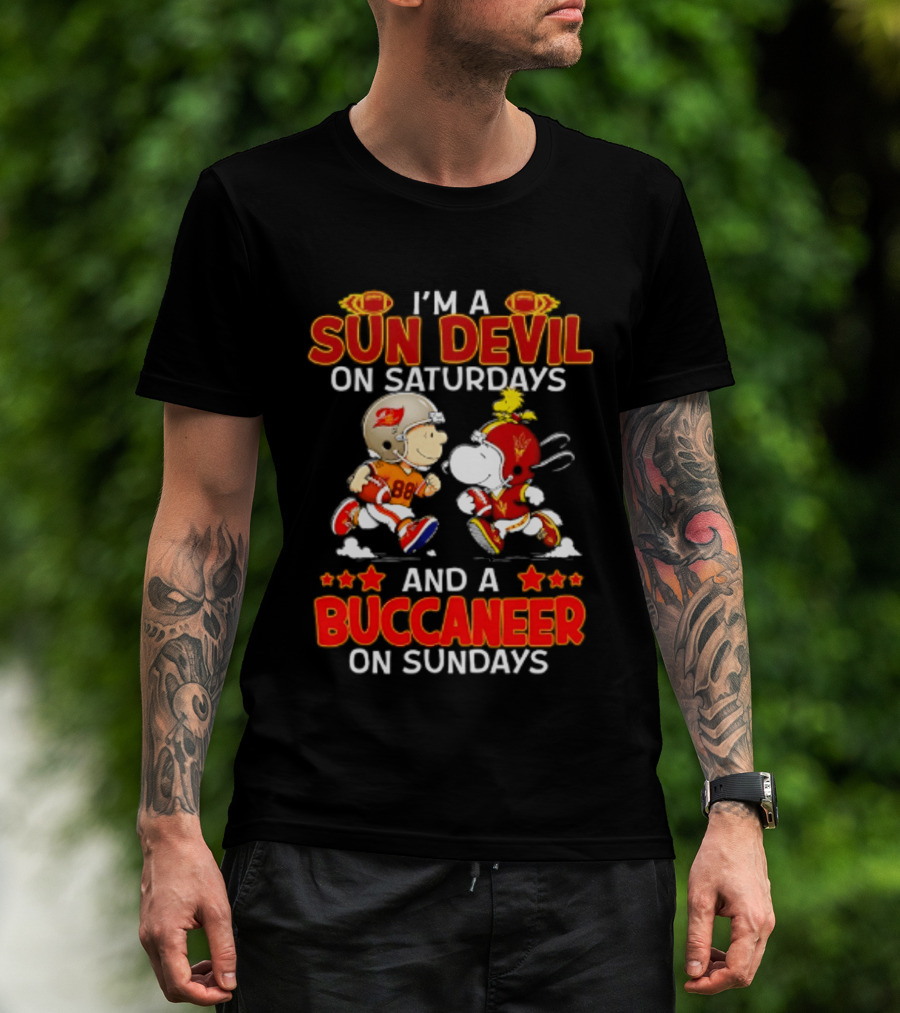 I'm A Sun Devil On Saturdays And A Buccaneer On Sundays Peanuts Characters Football Fan T-Shirt