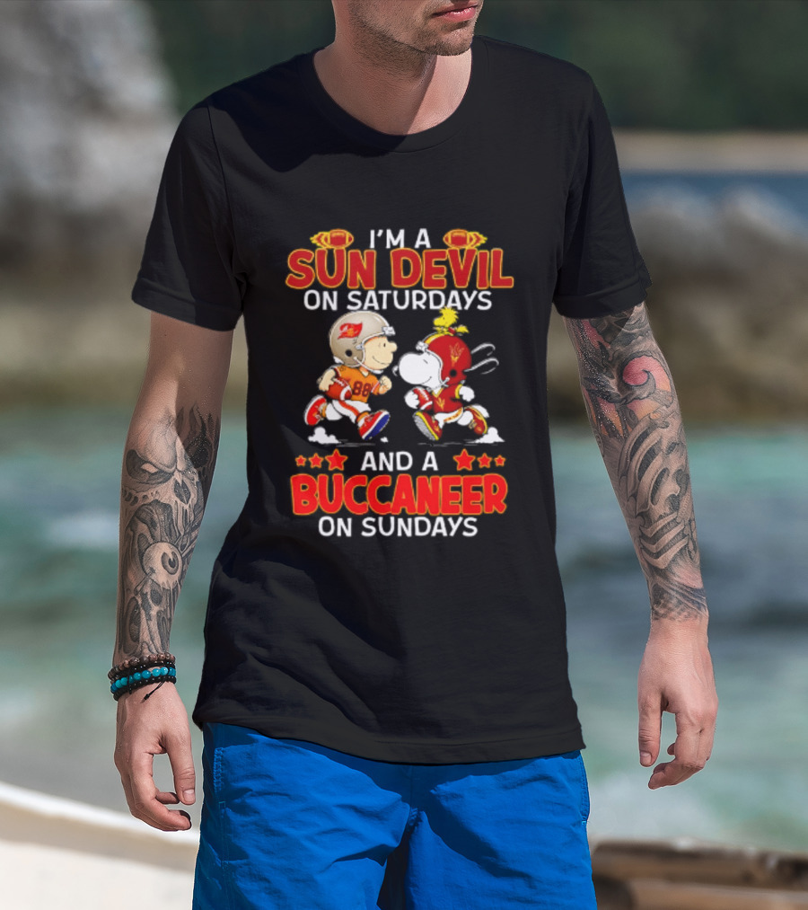 I'm A Sun Devil On Saturdays And A Buccaneer On Sundays Peanuts Characters Football Fan T-Shirt