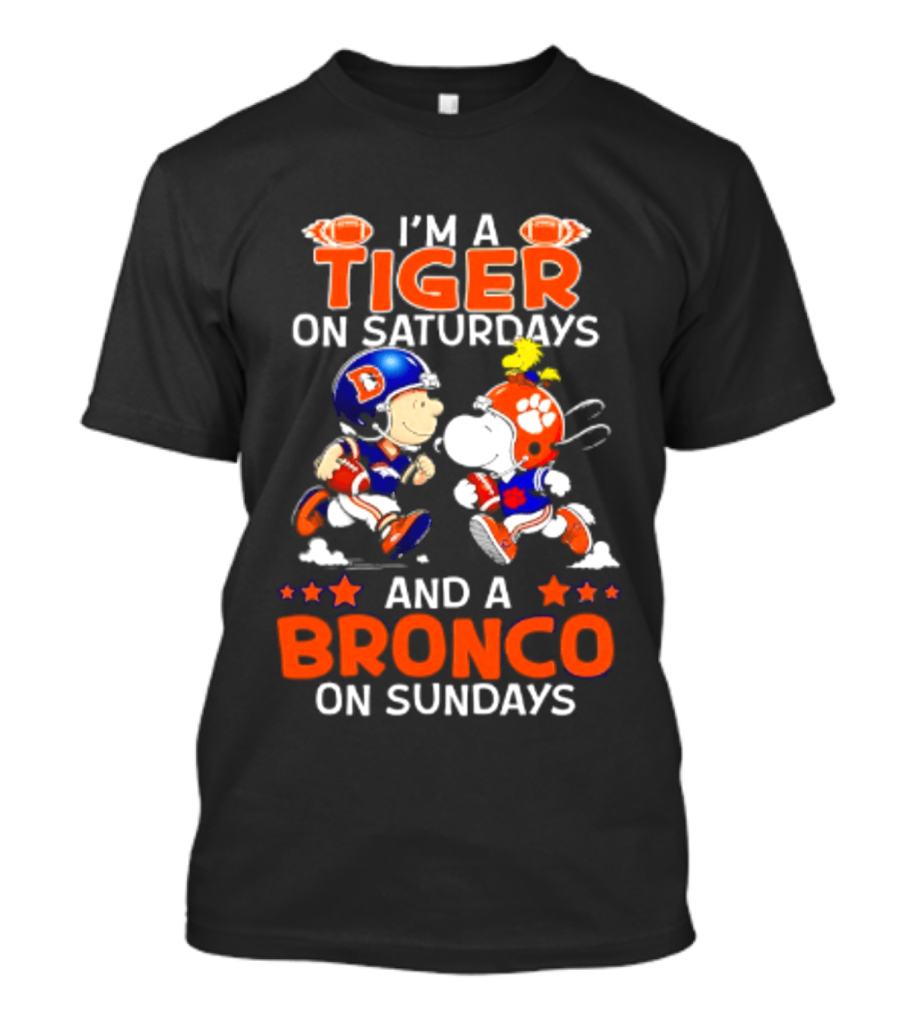 Peanuts Clemson Tigers On Saturdays Denver Broncos On Sundays Football Fan T-Shirt