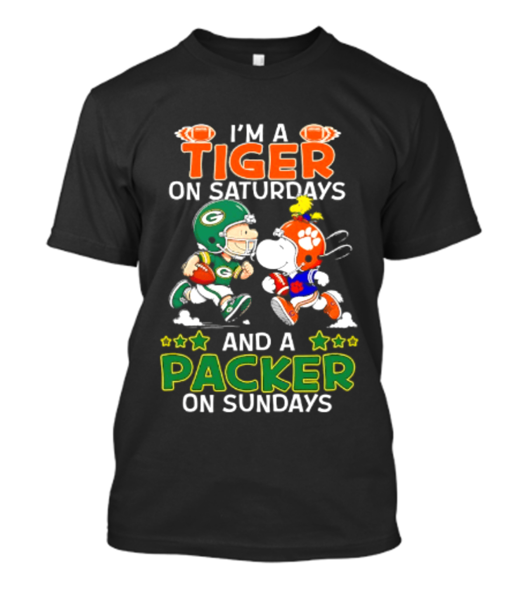 Clemson Tigers Fan On Saturdays Green Bay Packers Supporter On Sundays Football Peanuts T-Shirt