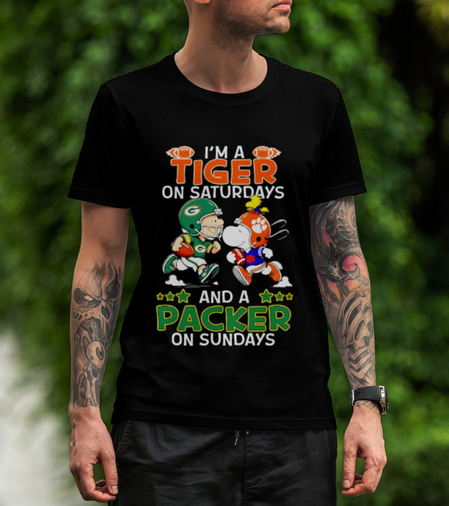 Clemson Tigers Fan On Saturdays Green Bay Packers Supporter On Sundays Football Peanuts T-Shirt