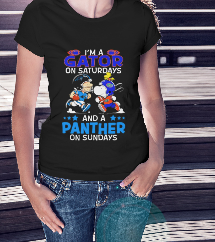 Peanuts I'm A Gator On Saturdays And A Panther On Sundays Football T-Shirt