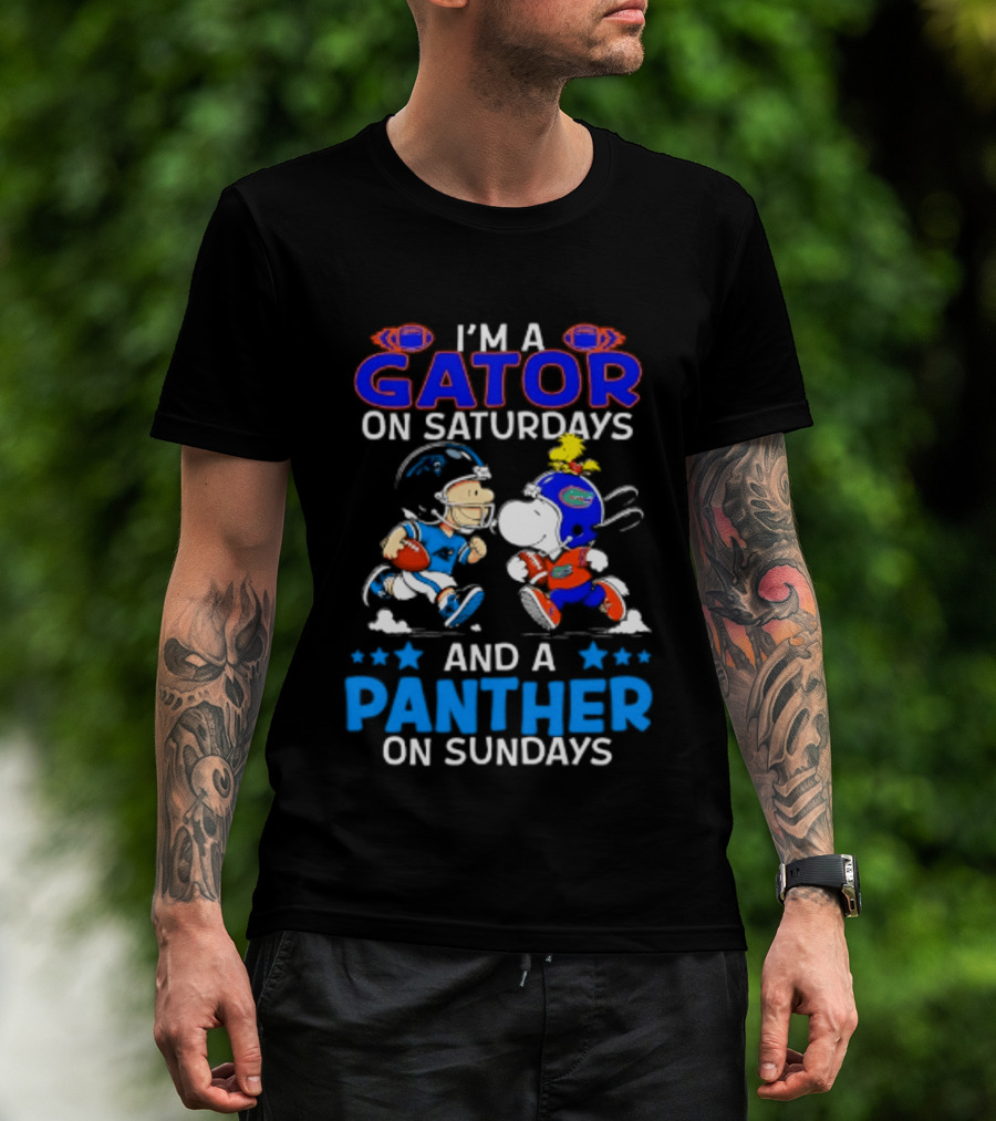 Peanuts I'm A Gator On Saturdays And A Panther On Sundays Football T-Shirt
